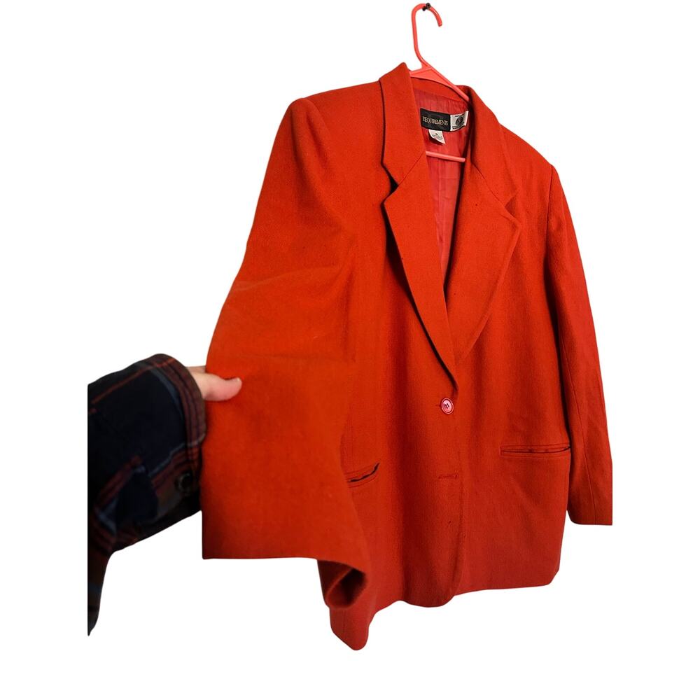 Vintage REQUIREMENTS Orange Red Front Button 100% Pure New Wool Blazer Jacket 16 - Picture 3 of 10